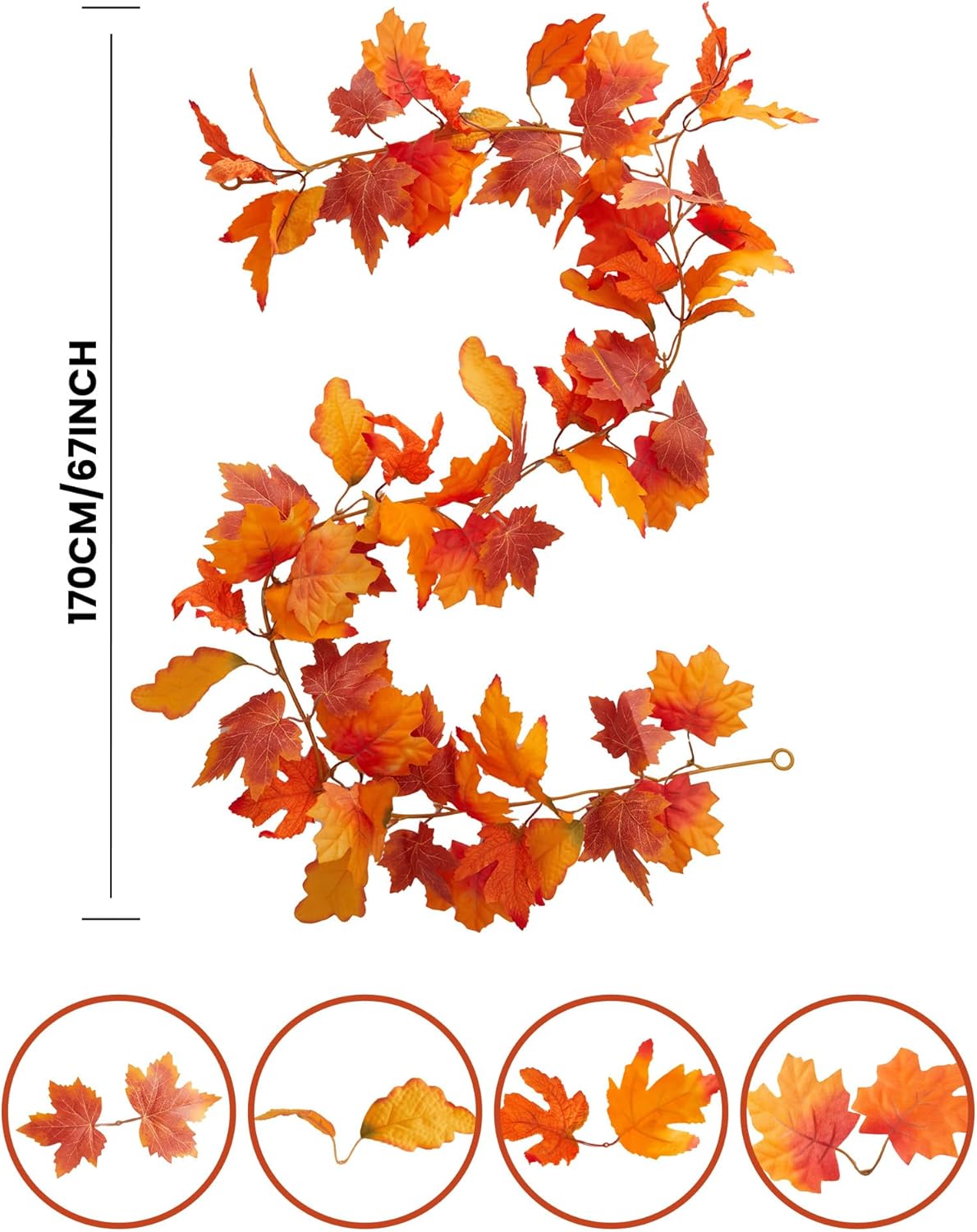 PARTY JOY 6PCS Orange Leaf Garland, 5.6Ft Halloween Garland Artificial Maple Leaf Autumn Hanging Fall Vines Thanksgiving Decorations Fall Decor