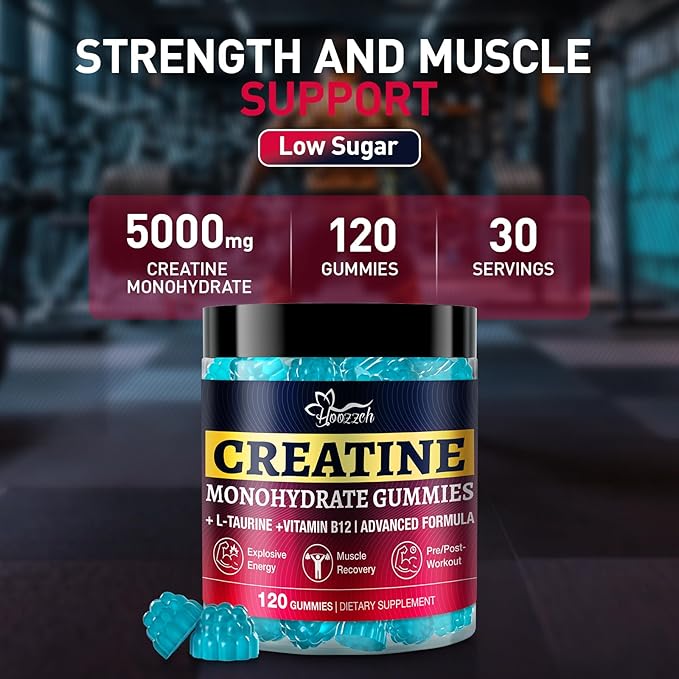 Creatine Monohydrate Gummies for Men & Women, Blueberry Flavor, 120 Count