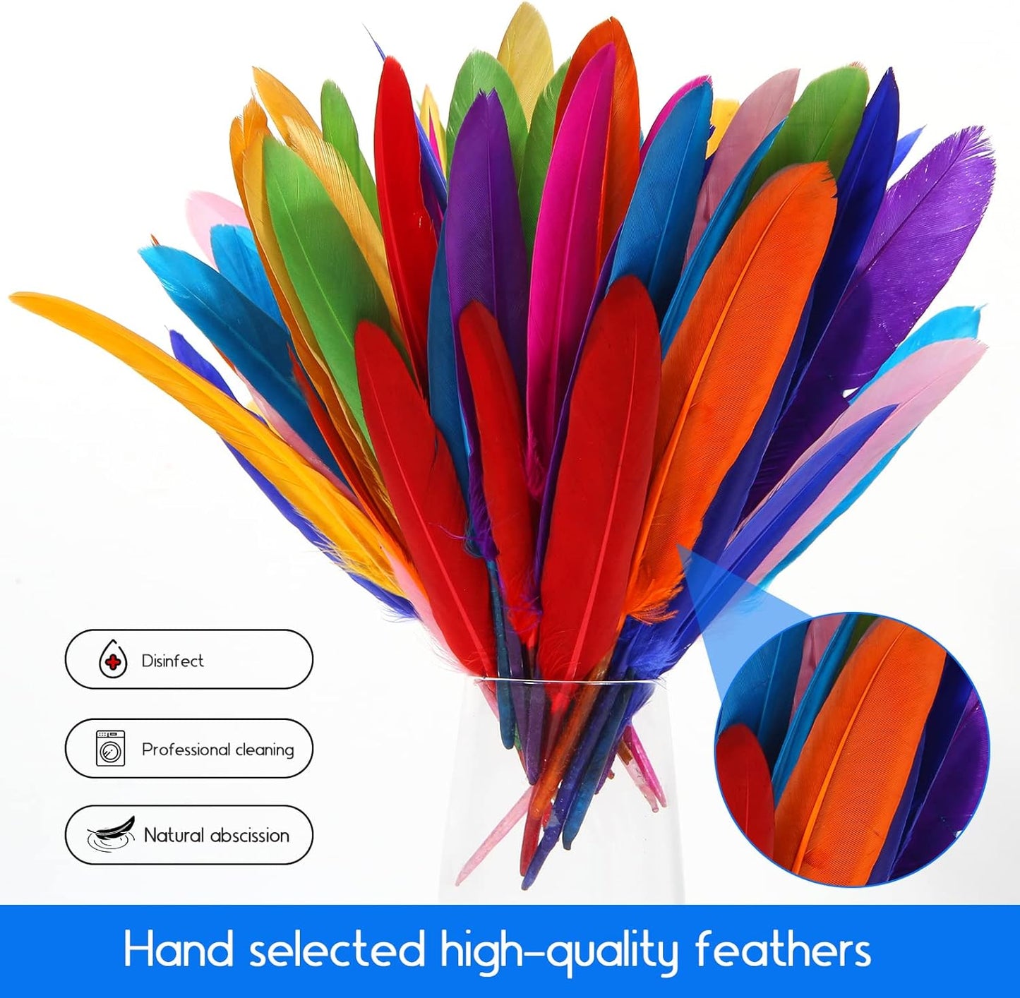 FeelfunFeather 120pcs Mix Colur Goose Cochettes Feather 4-6 inch 10-15cm Bulk Natural for Wedding Party Halloween Decorations DIY Cosplay Gothic Costumes Crafts