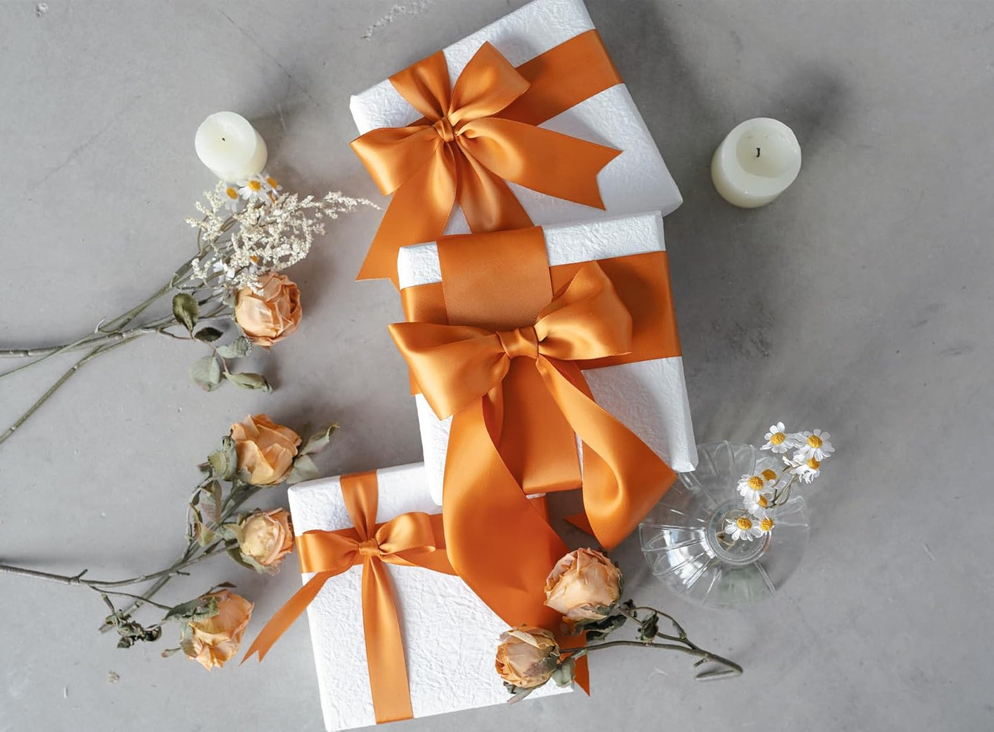 Satin Ribbon 2.5 Inch Double-Faced Ginger Polyester Ribbons 25 Yards for Crafts Flower Bouquet Gift Wrapping Wedding Invitation