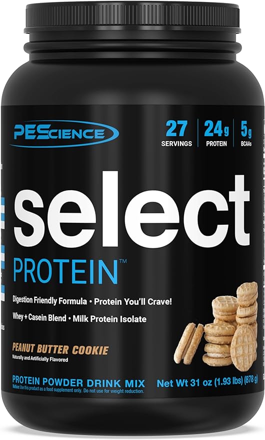 PEScience Select Protein Powder, Whey and Casein Blend, Clean Protein Powder for Women and Men, Low Calorie, Low Carb, Keto Friendly, Gluten Free, Peanut Butter Cookie, 27 Servings