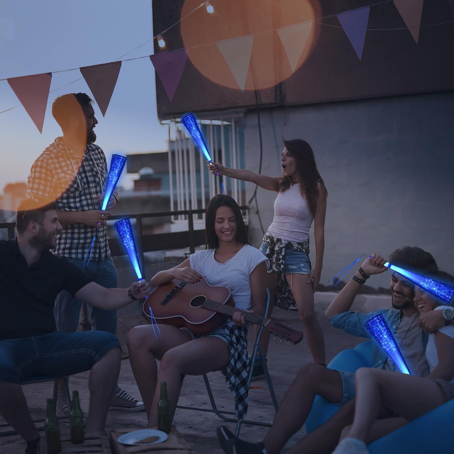 48 PCS Blue Glow Fiber Wands Sticks LED Light Wands 3 Modes Flashing Fiber Optic Light Rod Bulk Fiber Optic Wands for July 4th Halloween Bar Wedding Party Supplies