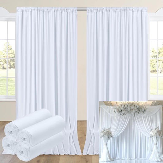 20ftx14FT Wrinkle Free White Backdrop Curtain, 4 Panels 14FT Height White Wedding Backdrop Drapes, Silky Polyester Back Drop Cloth for Birthday Photography Background Party Backdrop Draping