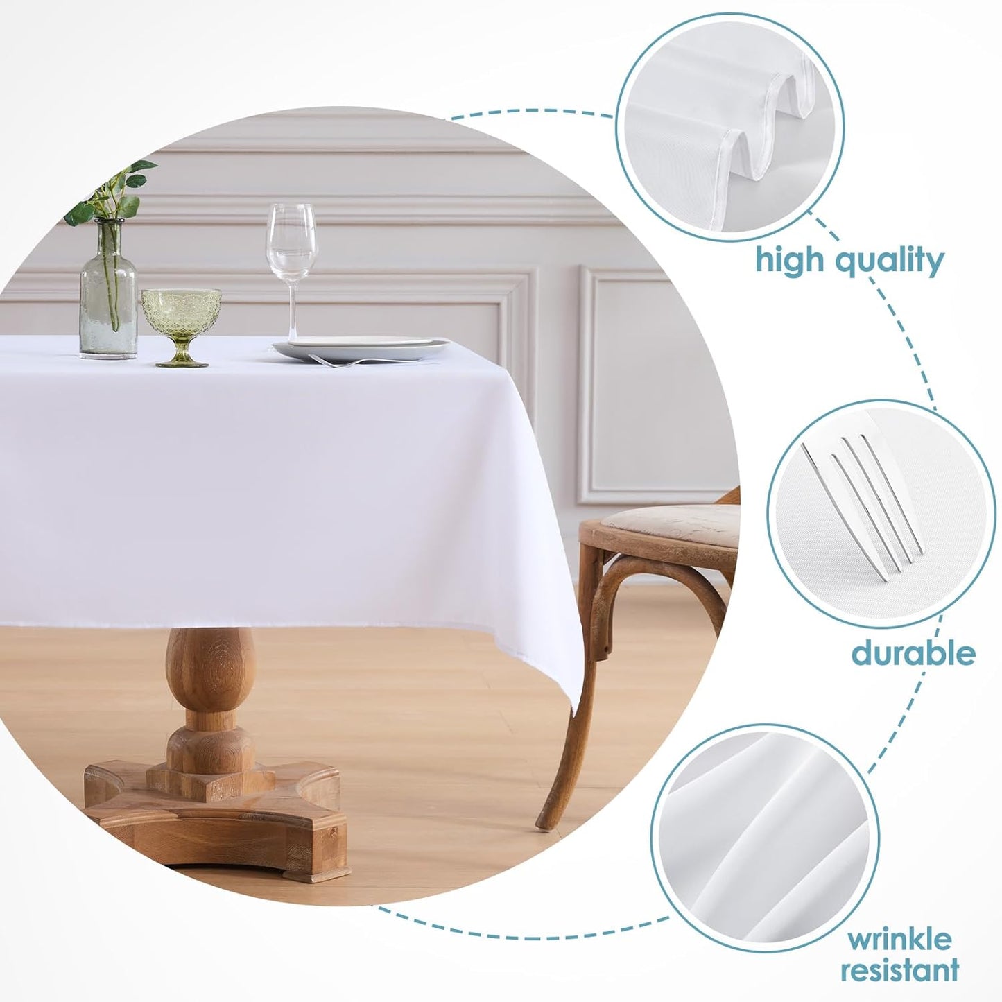 VidaFete Square Tablecloth 2 Pack 52 x 52 Inch Tablecloths Stain Wrinkle Resistant Polyester Dining Table Cover for Kitchen Dinning Party Wedding Rectangular Tabletop Buffet Decoration(White)