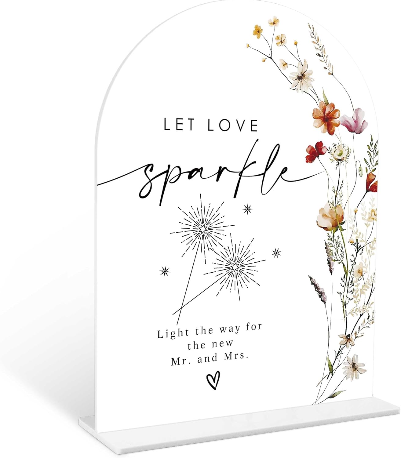 Boho Floral Let Love Sparkle Sign, 6 x 8 Inch White Arch Acrylic Wedding Sign with Holder, Wedding Sign for Ceremony and Reception, Wedding Decoration, Wedding Supplies - BX31