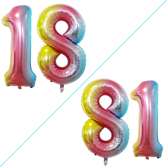GOER Number 18 Balloons for 18th Birthday Sweet 18 Party Decorations,42 Inch Jumbo Foil Helium 81 Balloons for 81st Birthday Party Decoration (Rainbow)