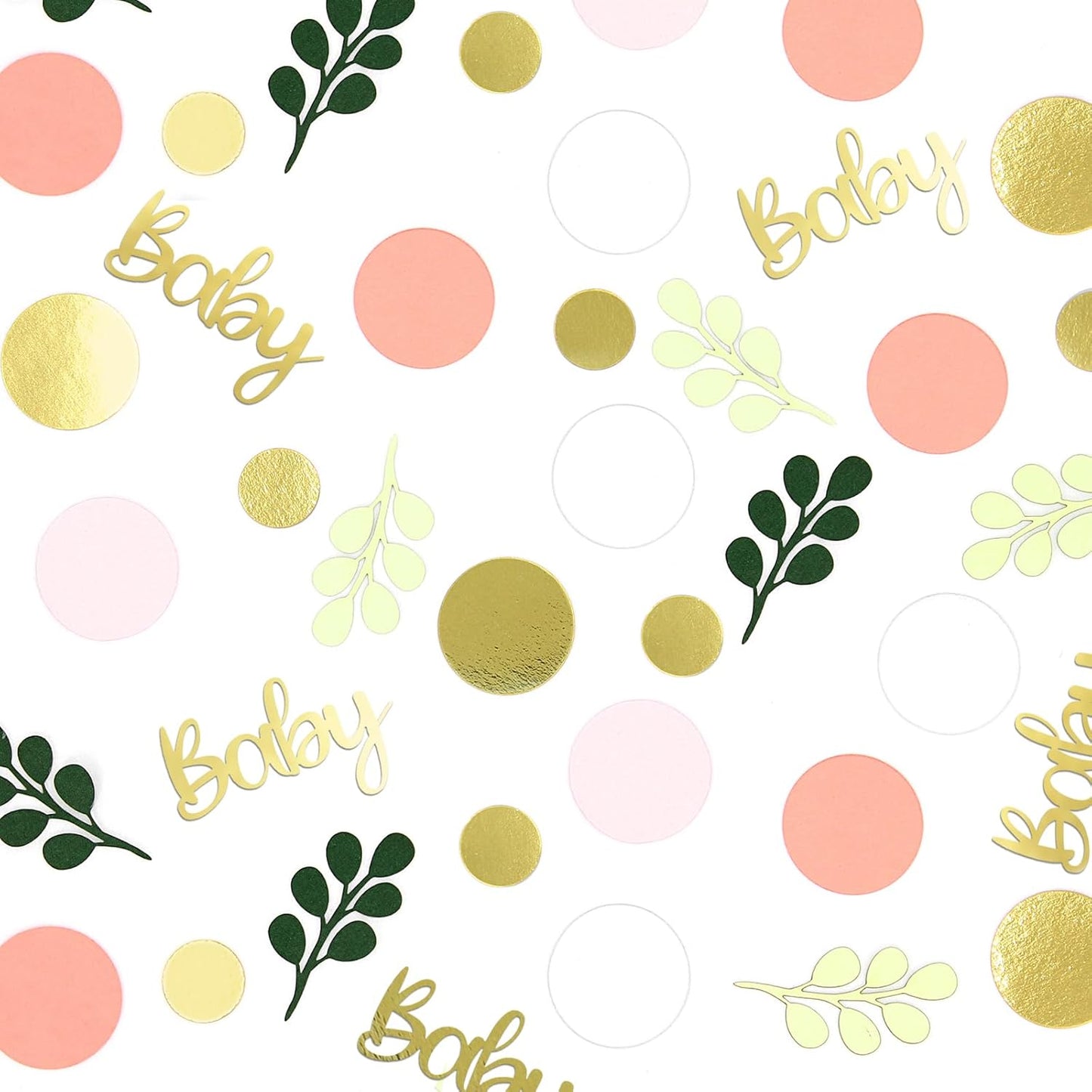 300PC Pink and Sage Green Girl Baby Shower Decorations Greenery Baby Shower Confetti Eucalyptus Dots Table Scatters for Girls Gender Reveal Birthday Decor