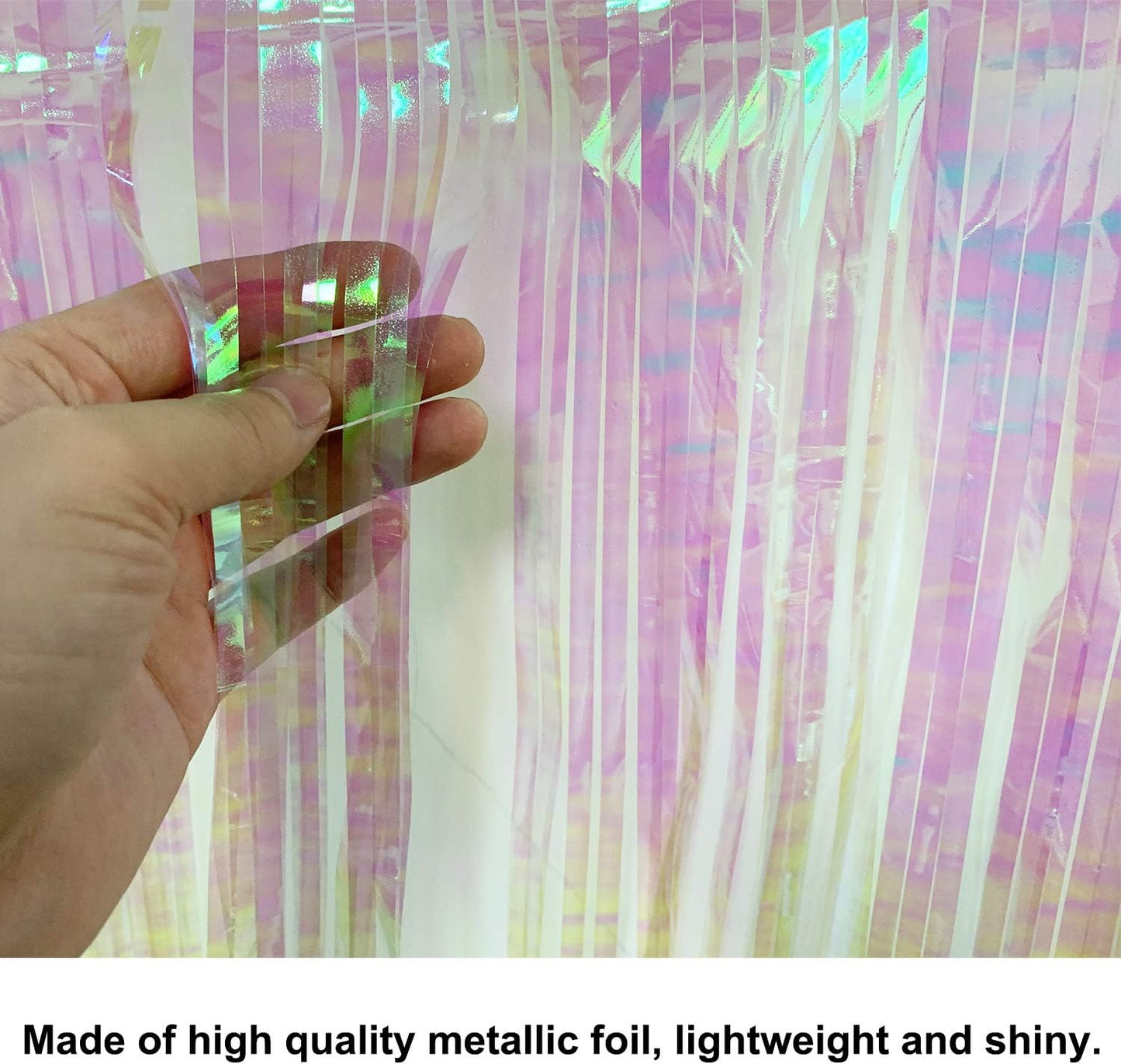 10 Feet by 15 Inch Iridescent White Foil Fringe Garland - Pack of 3 | Metallic Tinsel Banner | Ideal for Parade Floats, Bridal Shower, Wedding, Birthday, Christmas | Wall Hanging Drapes (3)