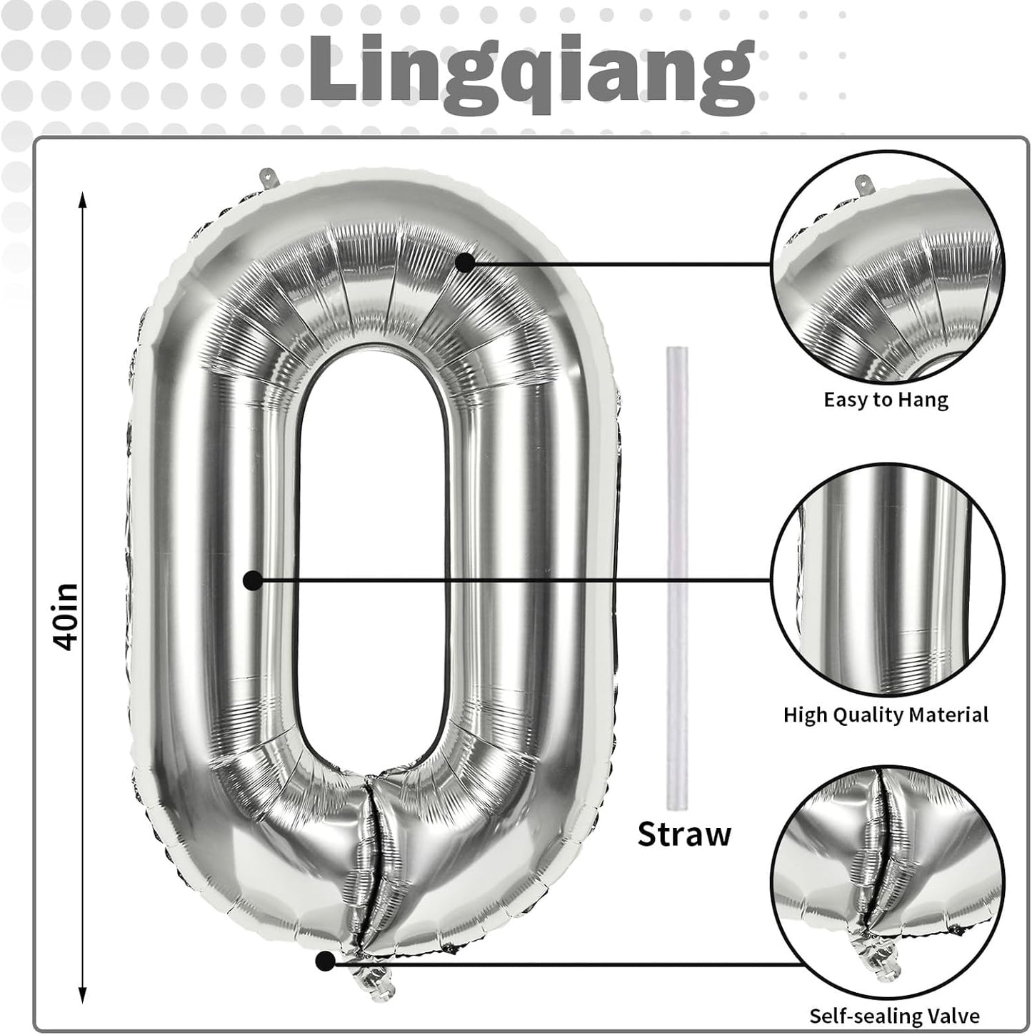 40 Inch Silver Foil Balloon Number 0, Giant Self Inflating Number Balloons 0-9 for Men Women, Digital 0 Helium Balloons Set for Girls Boys 4th Birthday Anniversary New Year Party Decorations Supplies