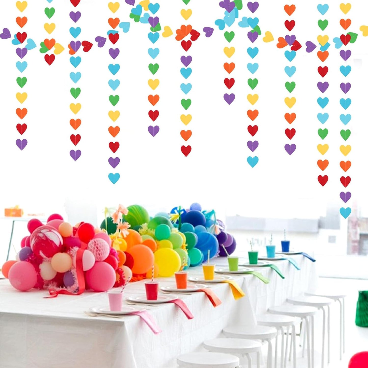 Rainbow Colorful Party-Decorations Heart Garland - 52ft Red Orange Yellow Green Blue Purple Streamers Banner,Boy Girl Kids Birthday Supplies Baby Shower Wedding Welcome Back to School Decor Panduola