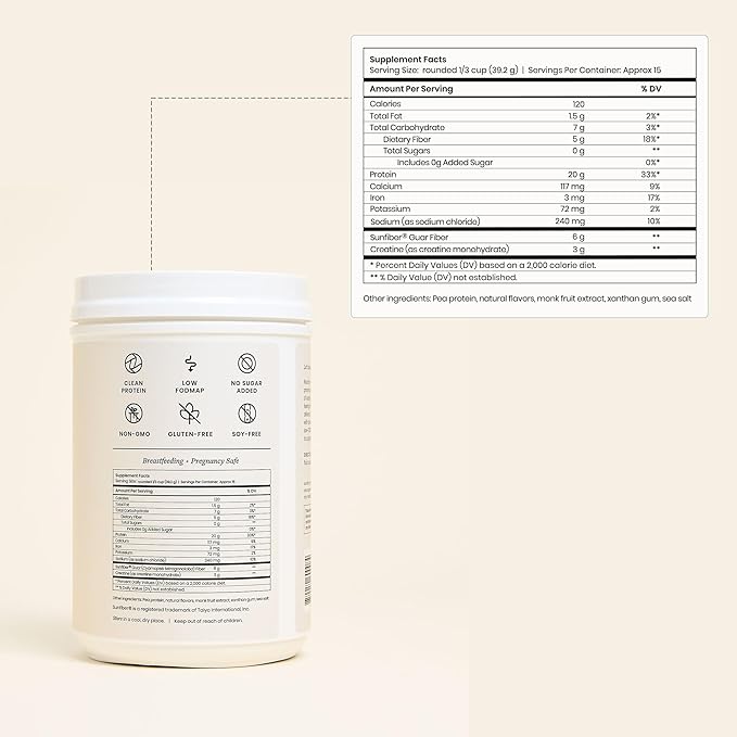 Perelel Triple-Support Plant Based Protein Powder, Creamy Vanilla, 20g Vegan Protein Powder, 3g Creatine Monohydrate, & 5g Prebiotic Fiber per Serving, Dairy Free, No Sugar Added, 15 Day Supply