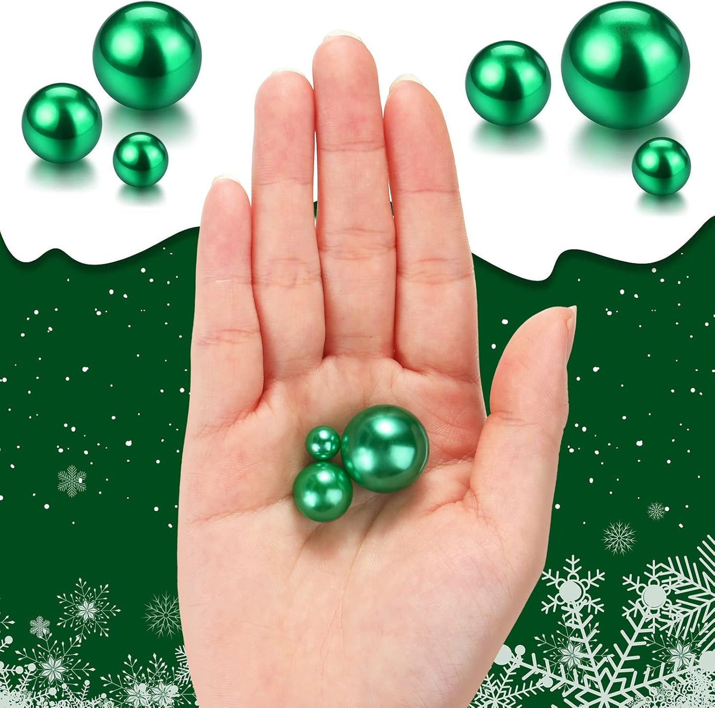 150 Pieces Vase Filler Faux Pearls Vase Makeup Beads No Hole Gloss Bead Mixed Sizes Round Pearl for Home Party Wedding Decor, 8/14/20 mm(Green)