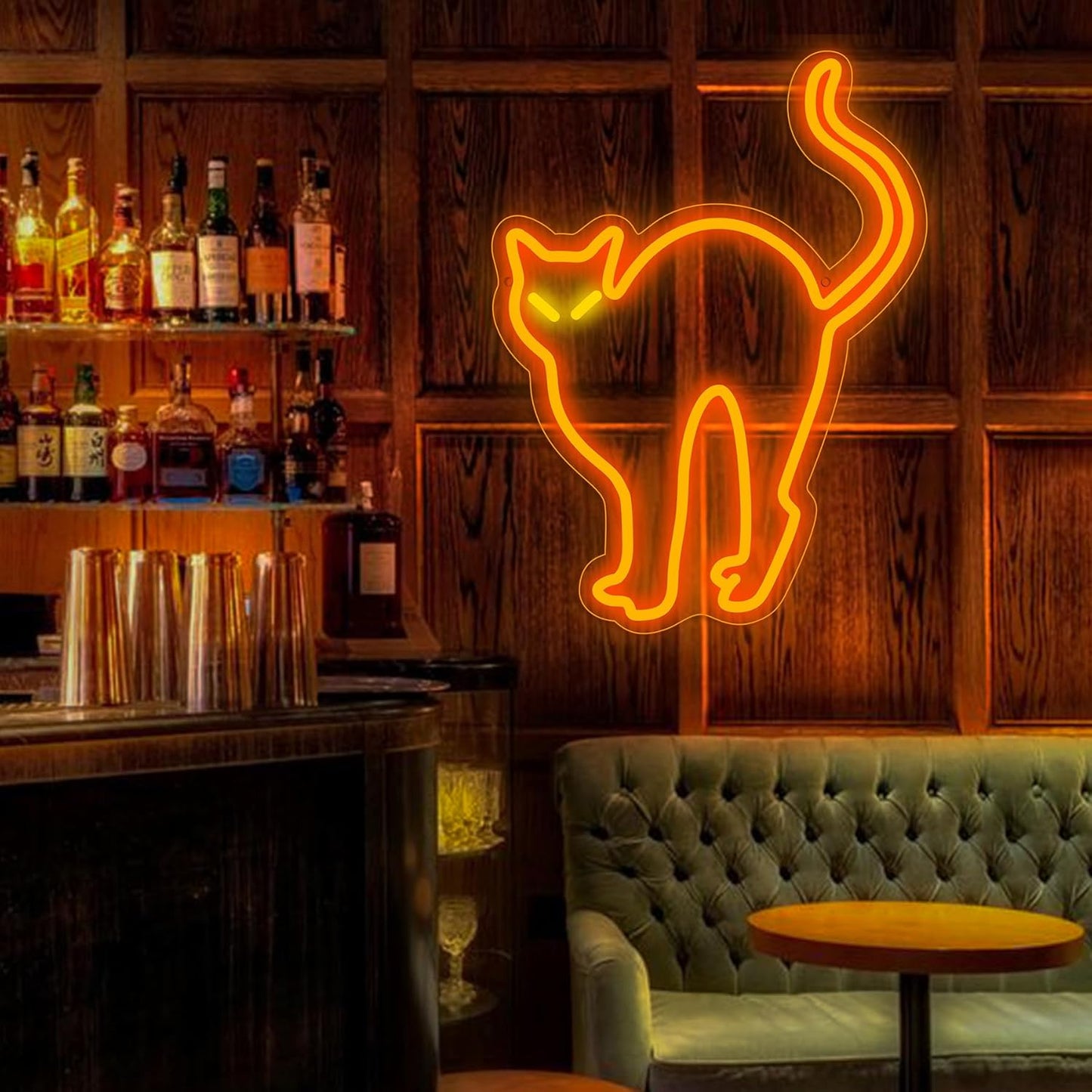 Halloween Orange Cat Neon Signs for Wall Decor, Cat LED Neon Sign USB Powered, Halloween Cat LED Light Table Decoration for Bar, Christmas, Wedding, Birthday Party