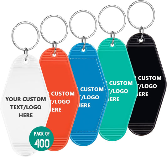 Custom Vintage Hotel Motel Keychains 400 Pack, Personalized Logo, Text Bulk - Perfect for Tradeshows, Campaign Gifts - Customizable Key Tags
