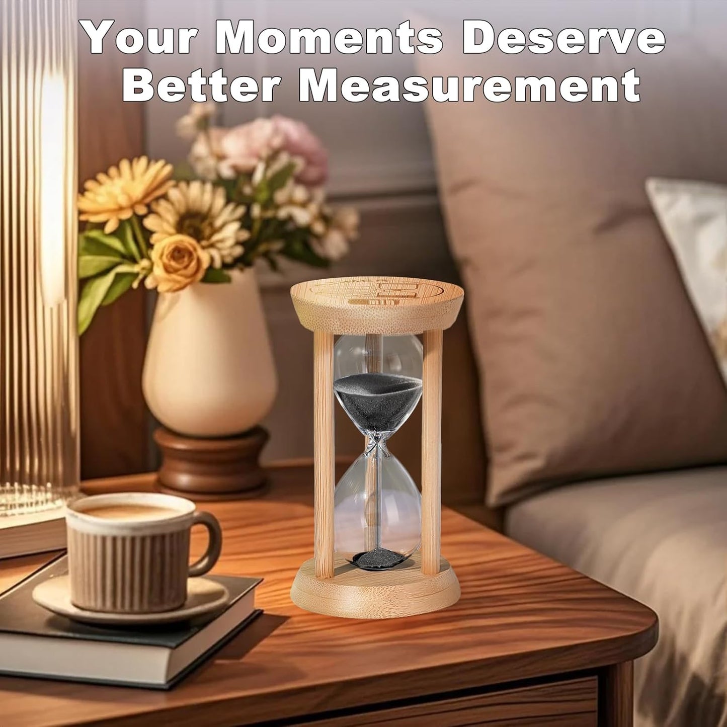 10 Minute Wooden Sand Timers, Bamboo 1Black Sand Hourglass for Productivity, Meditation & Decor, 10min Reloj De Arenai for Kitchen, Office, Yoga, Game, Classroom
