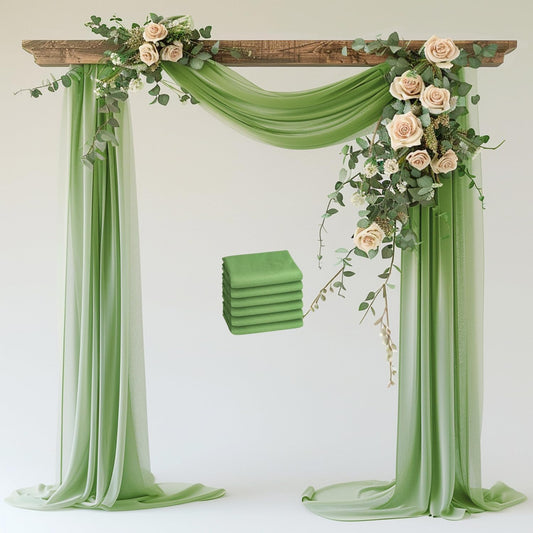 Wokceer Wedding Arch Draping 6 Panels 28.7" x 20FT Sage Green Sheer Fabric Backdrop for Ceremony, Birthday Party, Bridal Shower Decoration