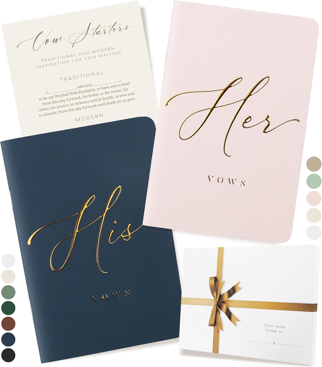 ARTESORI Wedding Vow Book for Her & Him, Soft Touch, Gold Engraving, 28 Lined Pages, Wedding Vow Books His and Hers, Wedding Essentials, Wedding Registry Gifts, His and Hers Gifts [Blush & Navy]