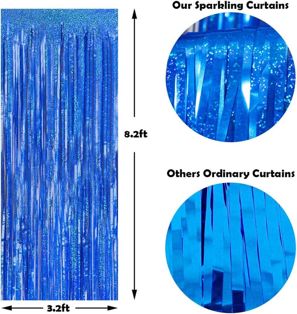 Foil Fringe Curtains Party Decorations - Melsan 3 Pack 3.2 x 8.2 ft Tinsel Curtain Party Photo Backdrop for Independence Day Decorations Birthday Party Baby Shower or Graduation Navy