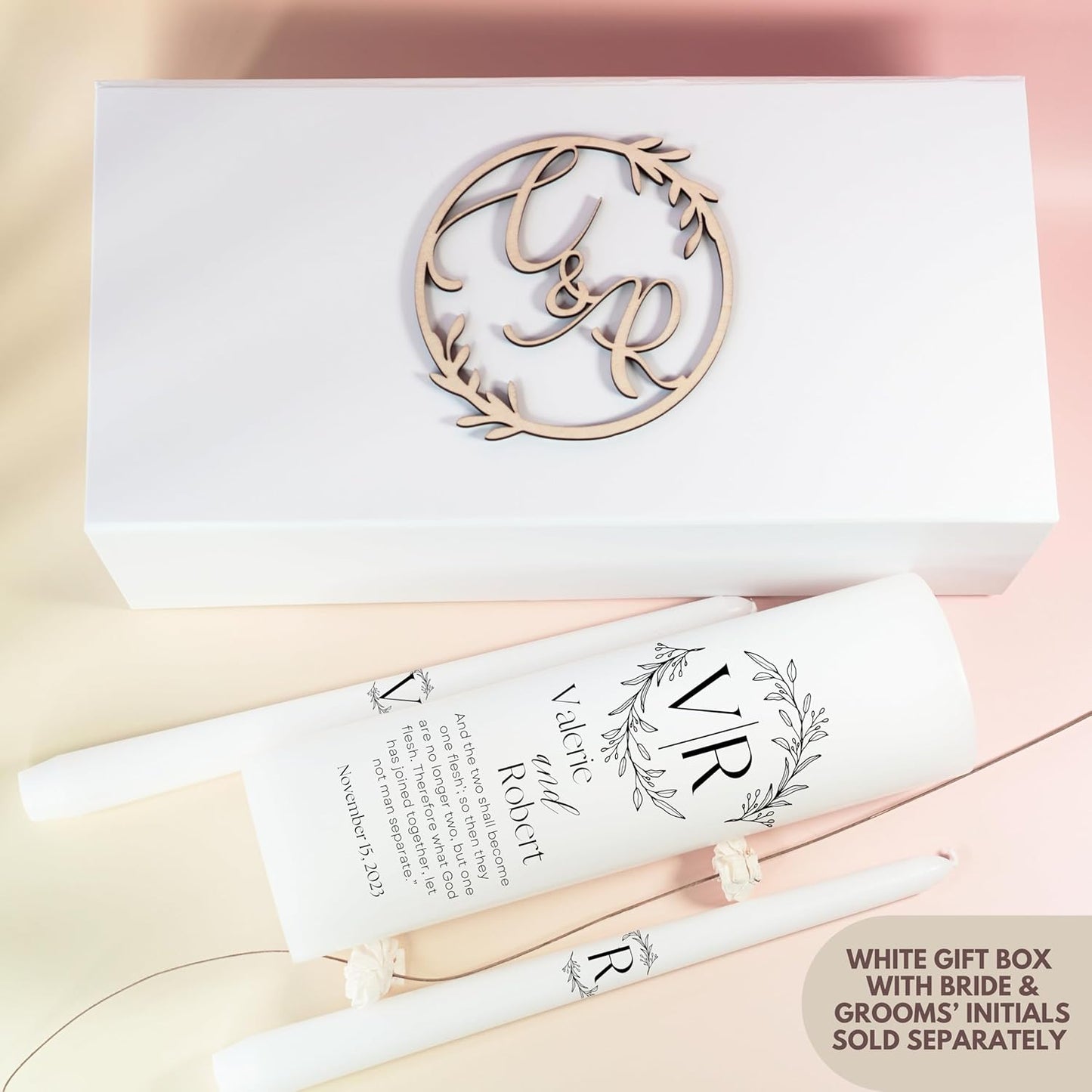 Unity Candles for Wedding, Modern Unity Set, Custom and Personalized Pillar and Taper Candles with Bible Quote, Unscented White Premium Wax, Religious and Wedding Ceremony, Special Events (Black)