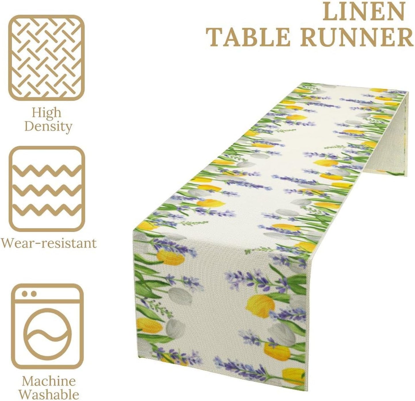 Floral Tulip Lavender Table Runner, Spring Watercolor Flower Plants Nature Butterfly Table Runner for Kitchen Dinner Living Room Home Party, 13x90 Inch