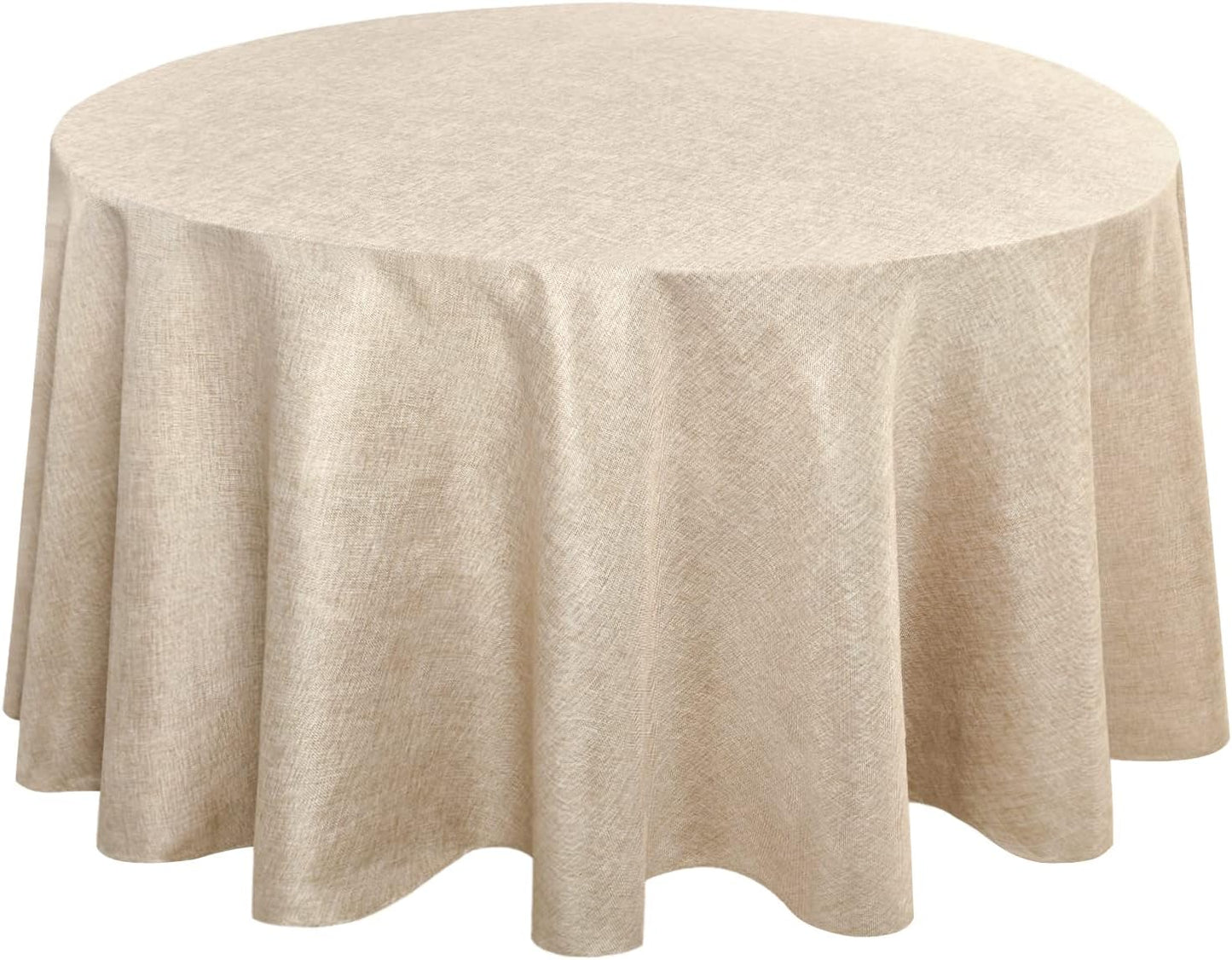 Hiasan Round Linen Tablecloth 108 Inch - Wrinkle and Stain Resistant Washable Polyester Fabric Table Cloth for Dining Room Kitchen Party, Beige
