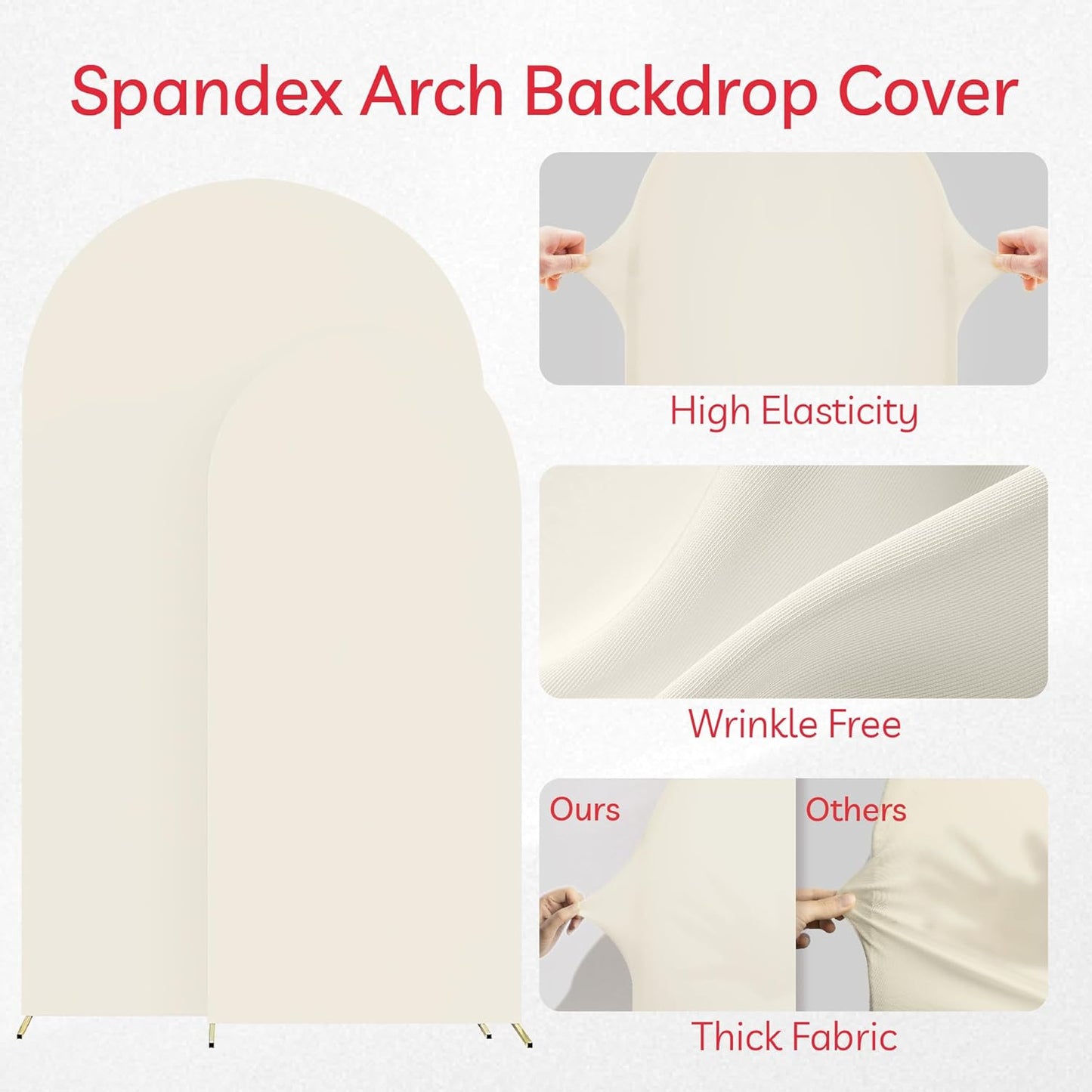 Set of 2 Arch Backdrop Cover Beige High Elastic Wrinkle-Resistant Arch Cover Spandex Fabric Thick Opaque Round Top Chiara Backdrop for Weddings Birthday Baby Shower Garden 6.6FT, 8FT