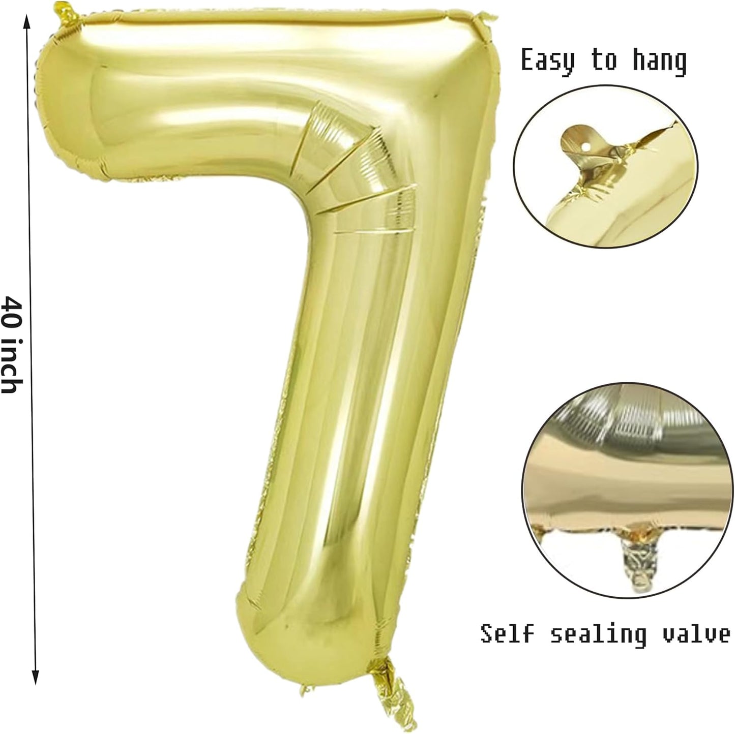 40 Inch Numbers 7 Light Gold Large Balloon Digital 7 for Birthday Party, 0-9 Birthday Party Decorations,Foil Mylar Big Number 7 Wedding Graduations Photo Shoot Decorations(Number 7)