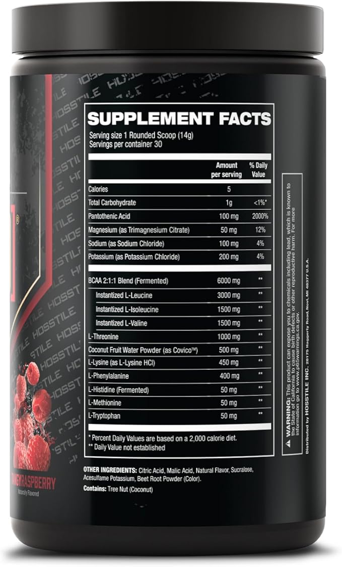 HOSSTILE SILO[9] Essential Amino Acids, EAA & BCAA Powder, Electrolyte Hydration Support, Enhance Muscle Growth & Recovery, Pre or Post Workout Drink, Tangy Raspberry, 30 Servings