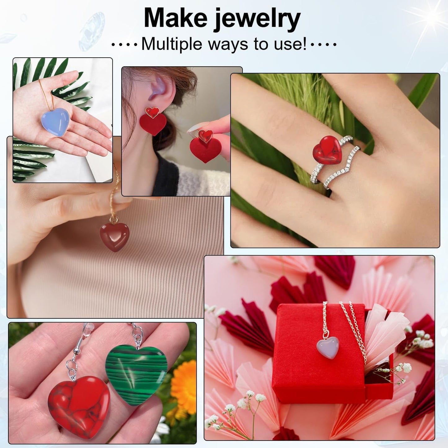 Rose Quartz Crystals,Virekm 20PCS Heart Healing Crystals Amethyst Heart Love Stones Set Palm Thumb Gemstones Chakra Reiki Balancing Gifts for Men Women (Colorful - 20 PCS)