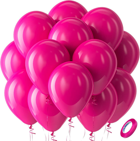 Bezente Hot Pink Latex Party Balloons, 100 Pack 12 inch Round Helium Pink Balloons for Valentine's Day Wedding Birthday Party Backdrop Decorations