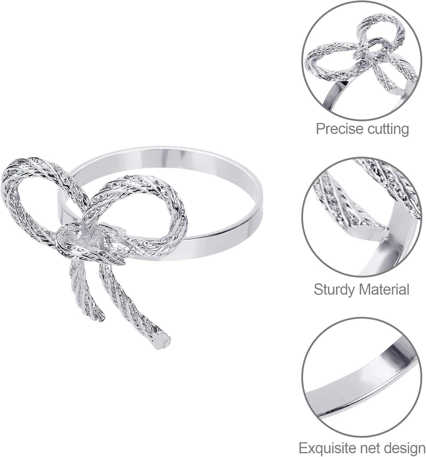 Pack of 6 Napkin Rings Alloy Hollow Out Flower Napkin Holder Dinning Table Napkin Ring for Dinner Parties Wedding Banquet Table Setting Family Gatherings Table Decor（Silver，6）