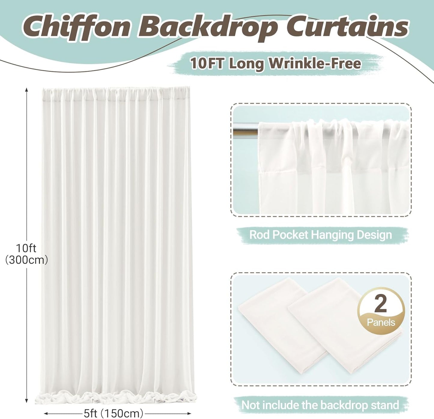 10ft x 10ft Beige Backdrop Curtains, Wrinkle-Free Sheer Chiffon Fabric Photo Backdrop Drapes for Wedding Arch Party Ceremony Stage Photography Decorations