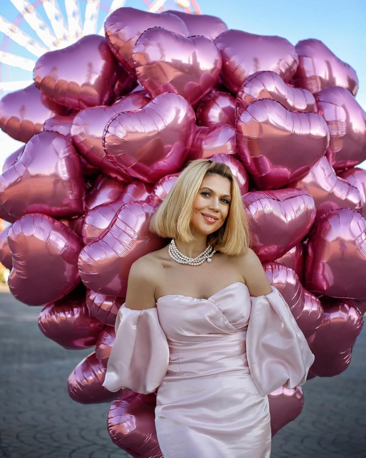 Pink Heart Balloons,12Pcs Light Pink Heart Shaped Foil Balloons,18Inch Pearl Pink Helium Polyester Film Balloon for Birthday Baby Shower Anniversary Wedding Party Decorations