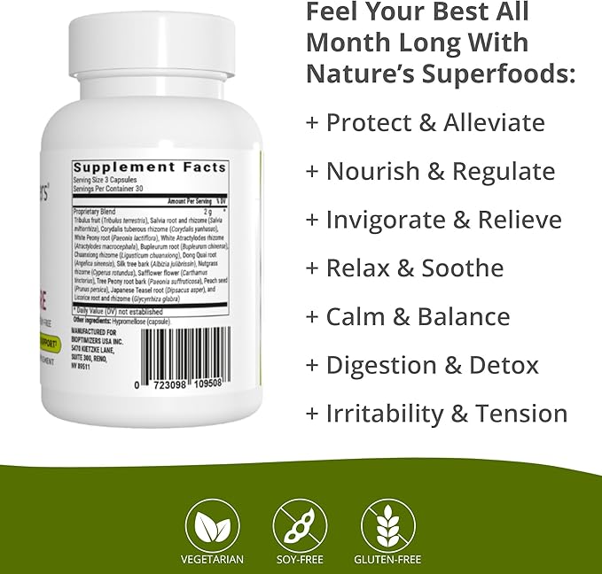 BIOptimizers - Cycle Support - Period Support Supplement for Women - Bloating and Cramping Menstrual Relief - 90 Capsules
