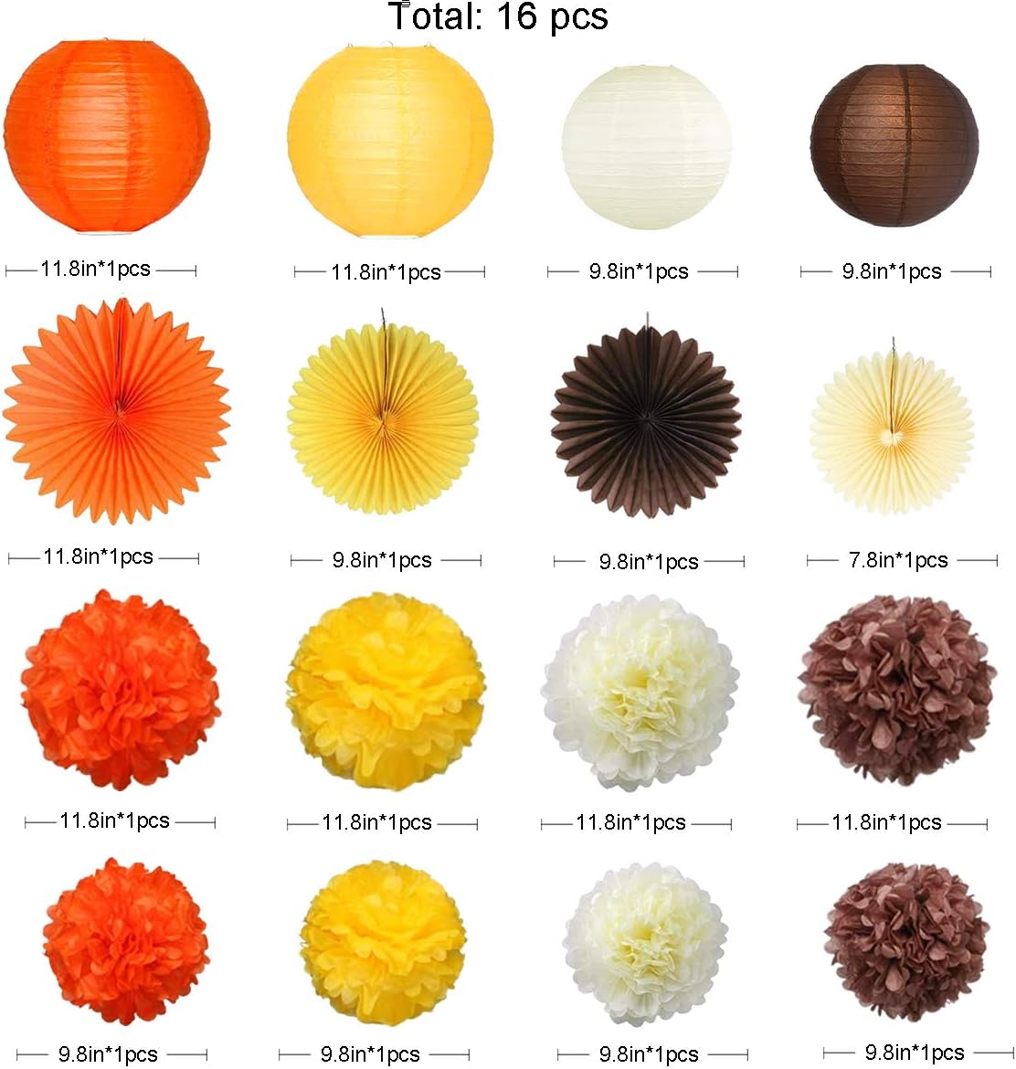 Fall Party Decorations Kit Yellow Orange Brown Paper Hanging Fans Lantern Flowers Pom Pom with 3D Butterfly Autumn Leaves Garland for Wedding Bridal Shower Birthday Harvest Thanksgiving Party Supplies