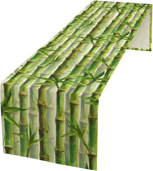 Bamboo Table Runner,Green Plant Print Table Runner for Kitchen Dining Table Home Party Decoration 13x90 Inch