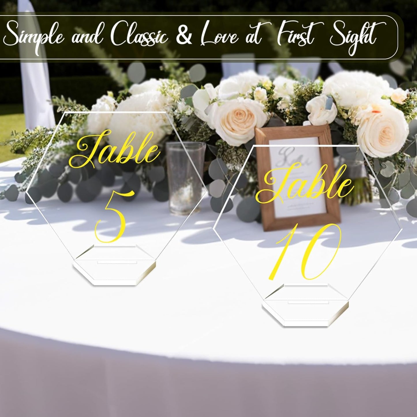 OurWarm Large Acrylic Wedding Table Numbers 1-20, Elegant Printed Calligraphy Place Cards with Stand, Hexagon Multi-functional Clear Acrylic Sign and Holder, Ideal for Wedding Reception Events