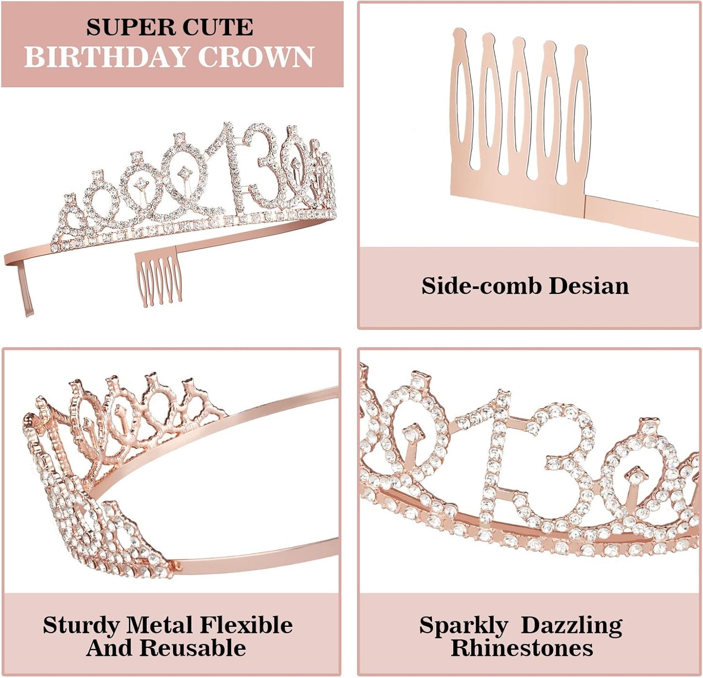 13th Birthday Decorations for Girls, Including 13th Birthday Crown/Tiara, Official Teenager Sash and Cake Topper, Number Candles, 13 Year Old Girl Gifts