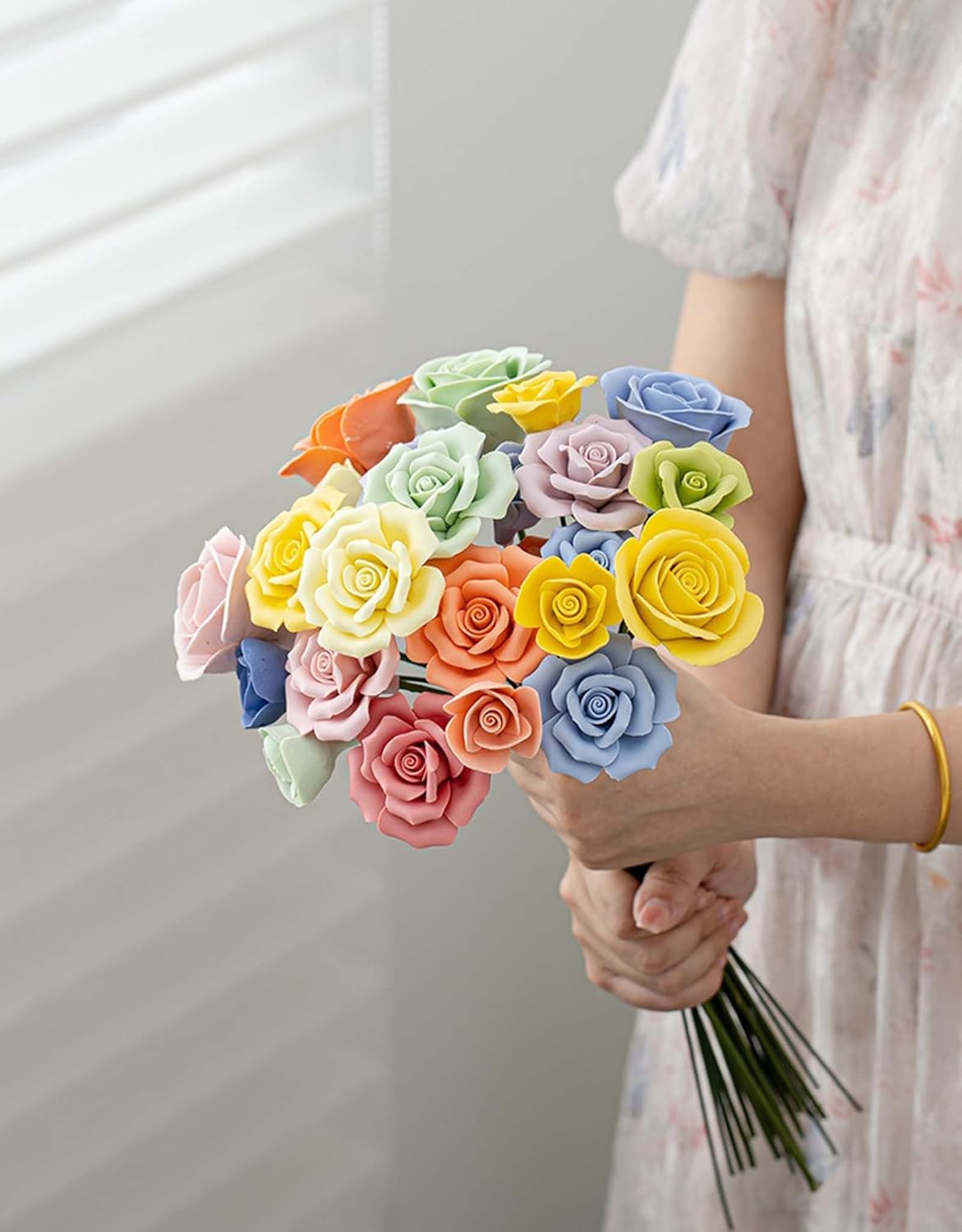 6pcs Handmade Ceramic Roses,Featuring Vibrant Colors and Intricate Petal Details，Wedding Decoration Christmas Decor (red)