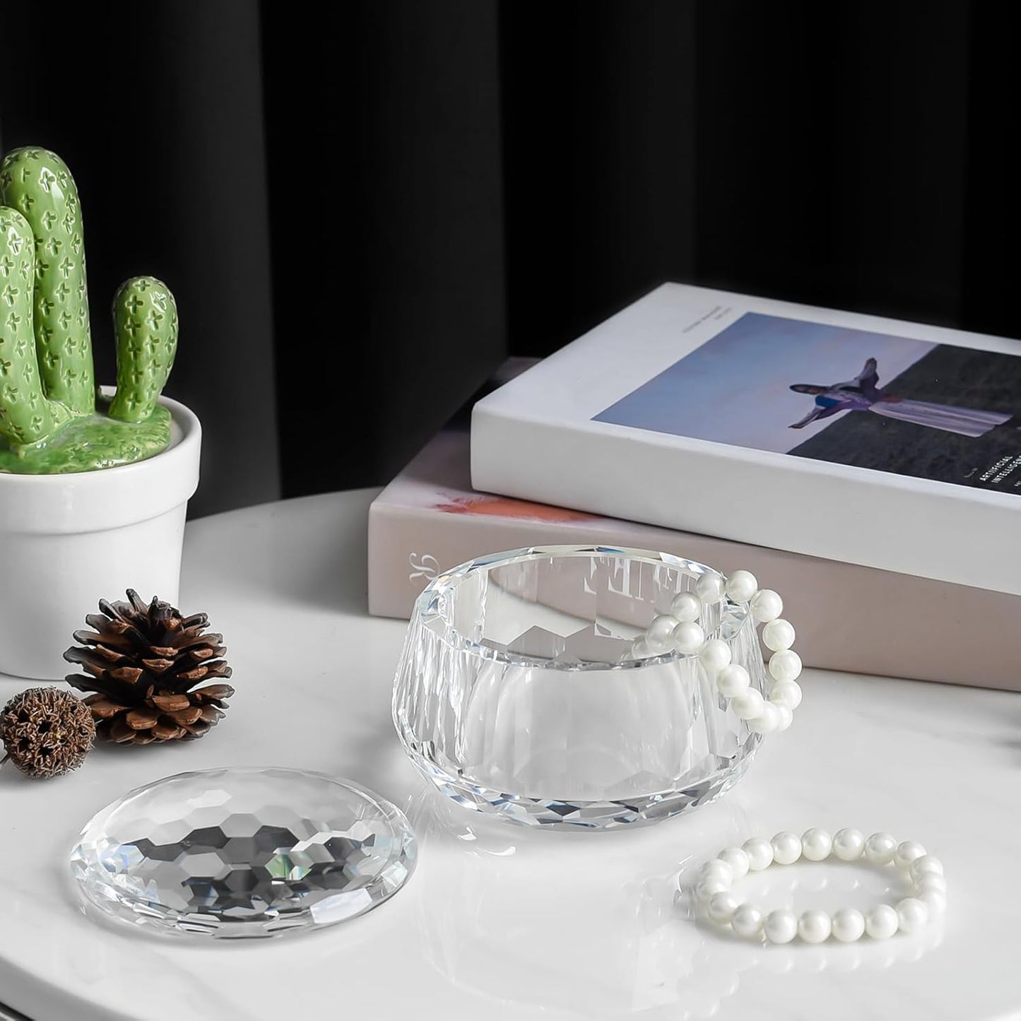 Crystal Jewelry Jar with Lid, Crystal Wedding Candy Buffet Jar, Home Decoration Party Cotton Swab Storage, Office Birthday Gift