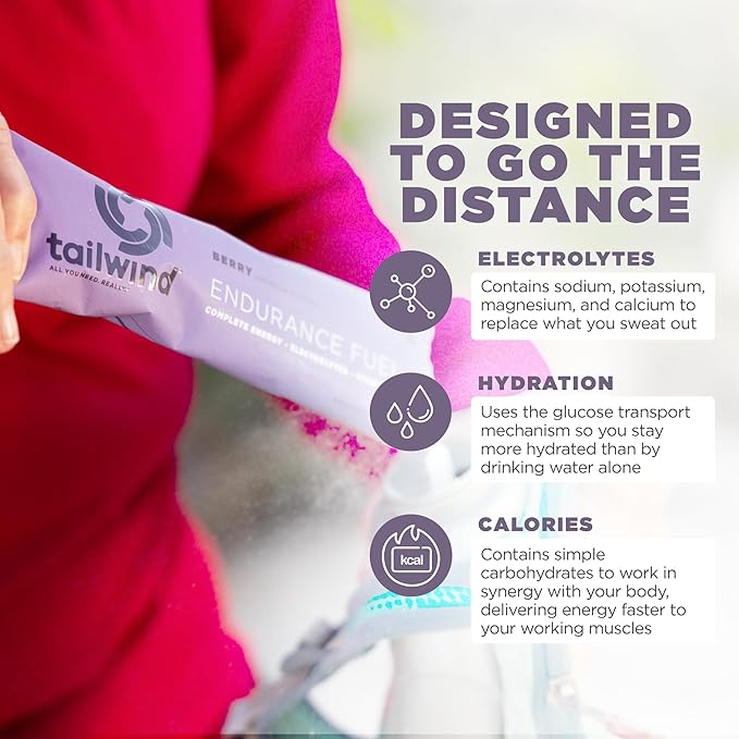 Tailwind Nutrition Endurance Fuel, Carbohydrate & Electrolyte Sports Drink Mix Powder, Gluten-Free, Vegan, Berry, 50 Servings