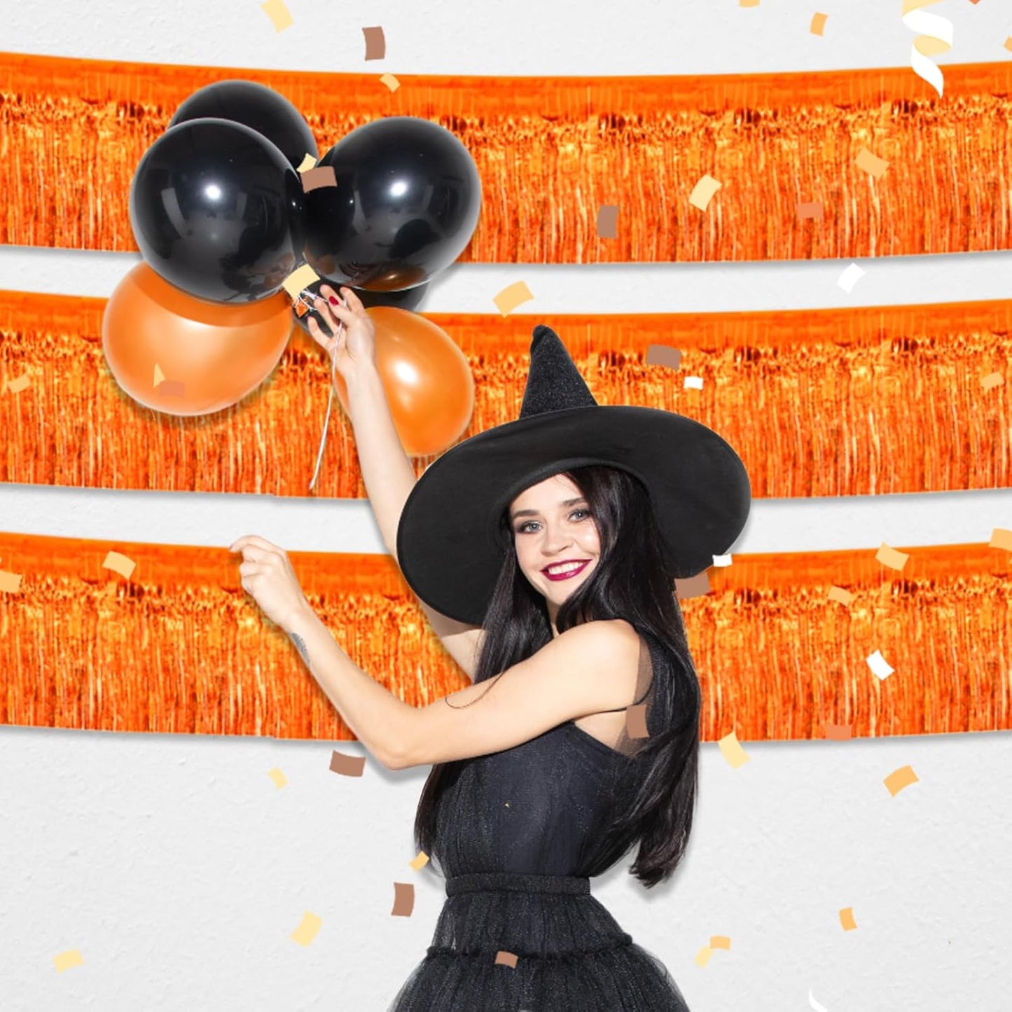 6 Pack 10 Feet Orange Foil Fringe Garland Metallic Tinsel Streamers Banner Wall Hanging Curtain Backdrop for Parade Floats, Birthday, Graduate, Mother's Day, Wedding Party Decoration