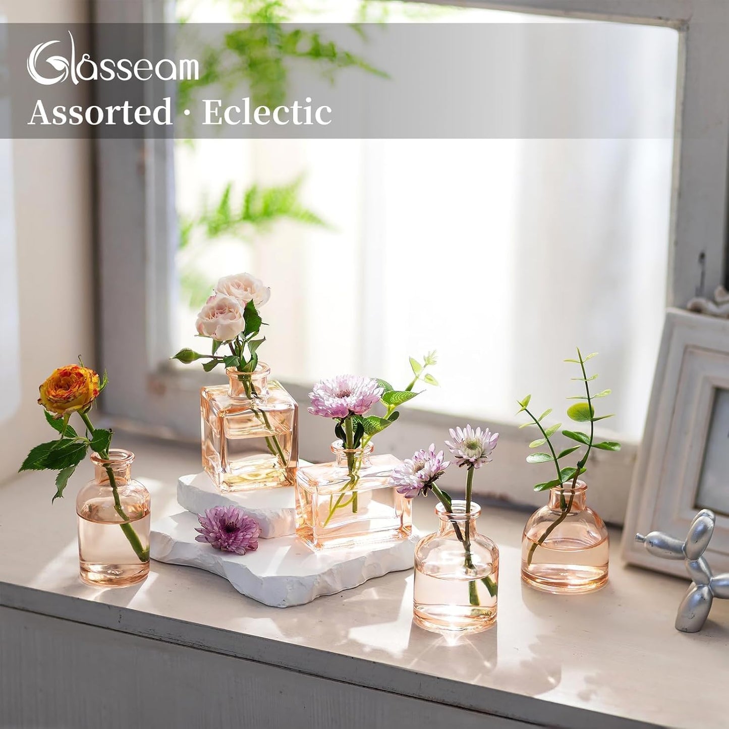 Glasseam Mini Bud Vases for Centerpieces: Clear Small Flower Vase Set of 20 Cute Tiny Glass Table Centerpieces Modern Wedding Birthday Party Baby Shower Dining Room Decoration Champagne