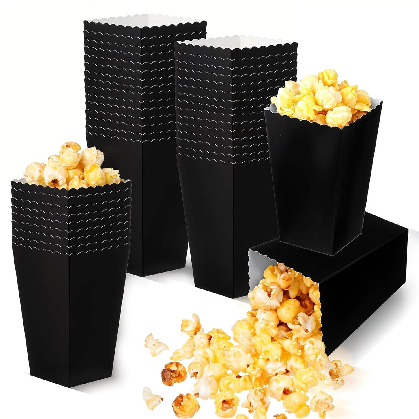 200 Pcs Popcorn Boxes, Mini Paper Popcorn Box, Cardboard Popcorn Container for Party, Disposable Snack Candy Popcorn Bags, Popcorn Holder for Birthday Wedding Decoration, 2 x 4.5 x 2.8 Inch (Black)