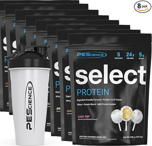 PEScience Select Protein Powder Variety Pack, 40 Serving Protein Powder Sample Pack, 8 Flavors, Whey and Casein Blend, Keto Friendly and Gluten Free