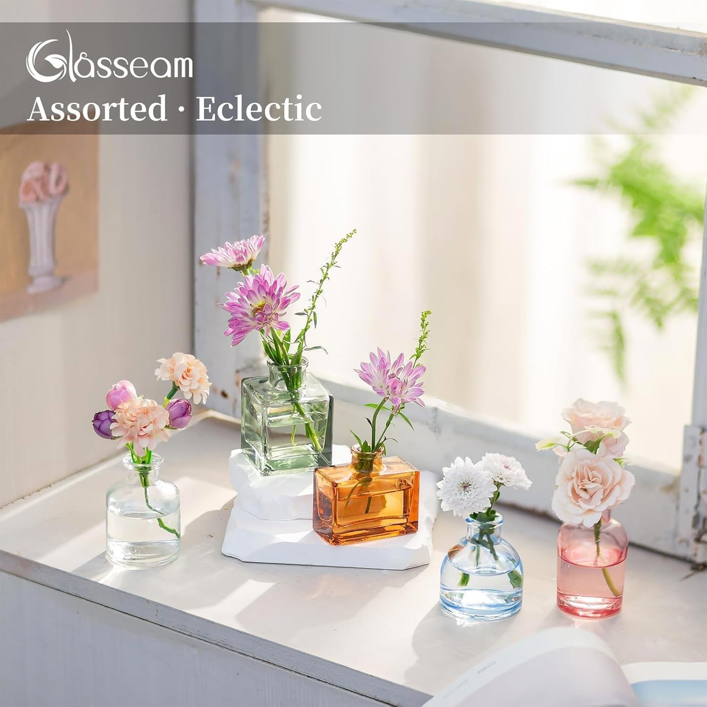 Glasseam Mini Bud Vases for Centerpieces: Colored Small Flower Vase Set of 20 Cute Tiny Glass Vases for Flowers Modern Decorative Wedding Table Centerpiece for Dining Room Decoration