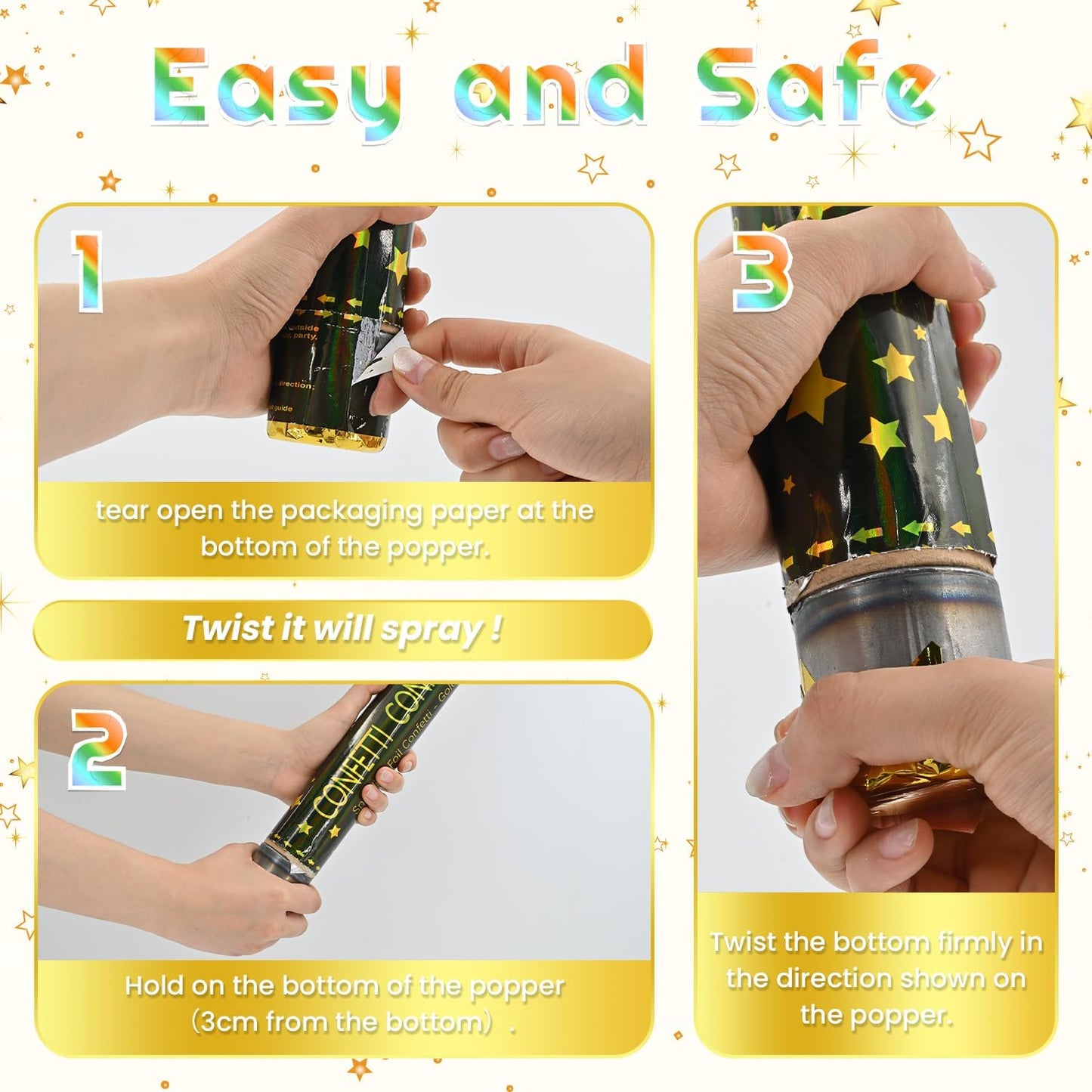 Confetti Poppers Gold Confetti Cannon 12Pack Metallic Foil Stars Sequin Golden Confetti Party Poppers Confetti Shooters for Celebration Birthday Wedding 2024Graduation 4th of July New Year Christmas