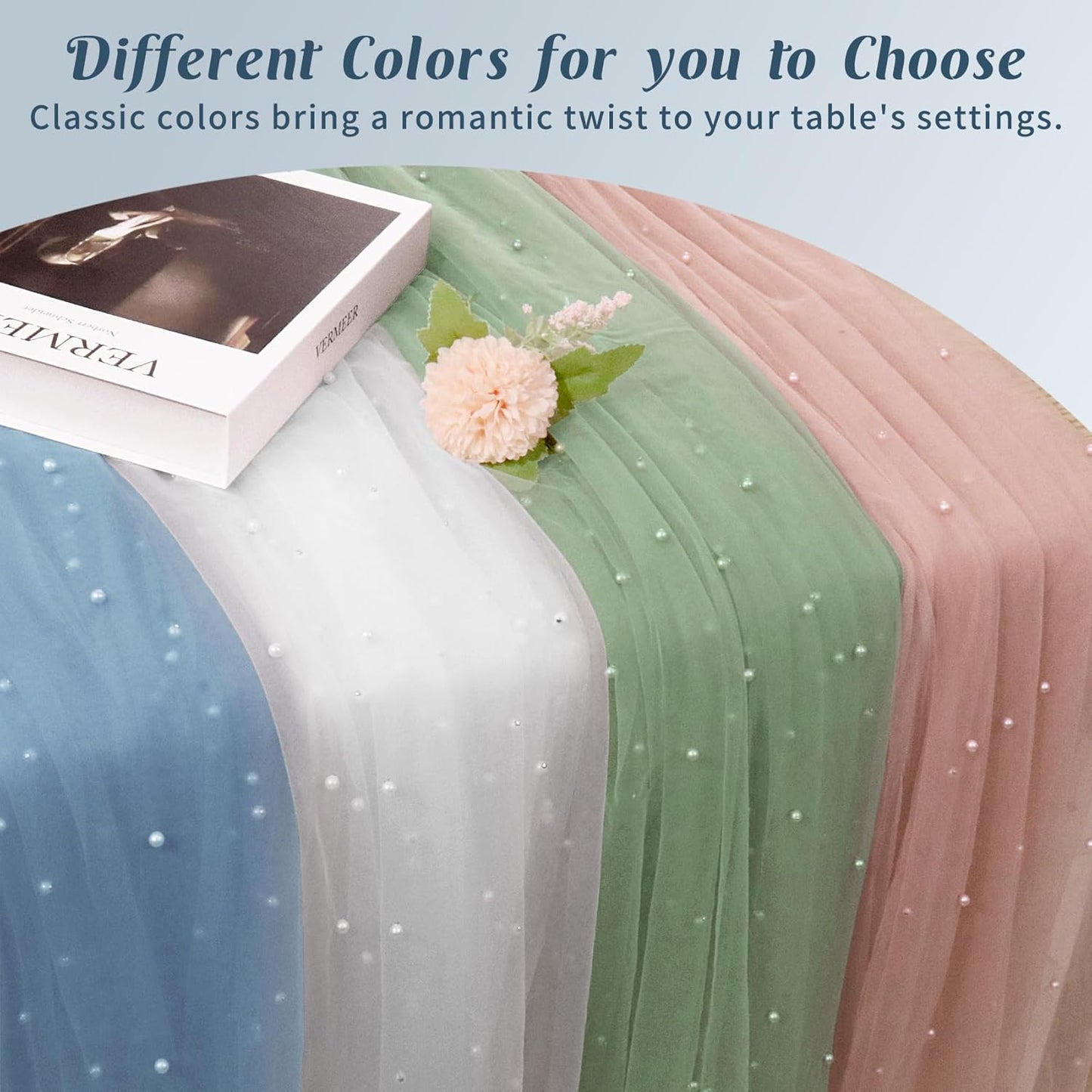 Set of 6 Pearl Table Runner 29 x 120 Inch Dusty Blue Tulle Fabric Lace Table Runners Boho Rustic Table Runners for Bridal Shower Birthday Party Wedding Arch Aisle Veil Dessert Table Decor(Dusty Blue)