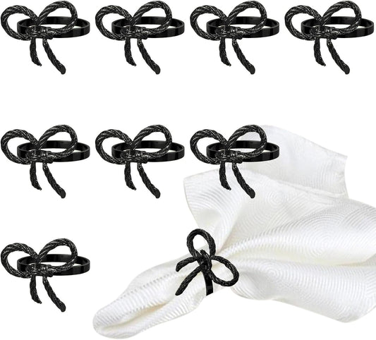 Pack of 6 Napkin Rings Alloy Hollow Out Flower Napkin Holder Dinning Table Napkin Ring for Dinner Parties Wedding Banquet Table Setting Family Gatherings Table Decor（Black，6）
