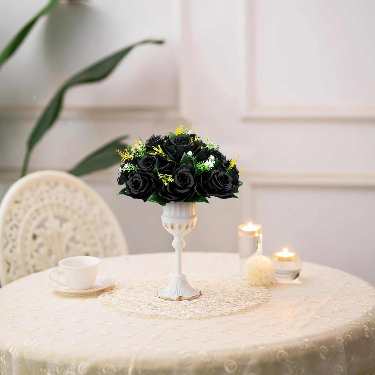 BLOSMON Flower Balls Wedding Rose Centerpieces 10 Pcs Black Fake Flowers Kissing Balls Decor Artificial Floral Arrangements Flower Bouquet of Roses Home Party Room Table DIY Decorations